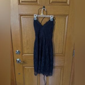 Navy blue lace open back dress